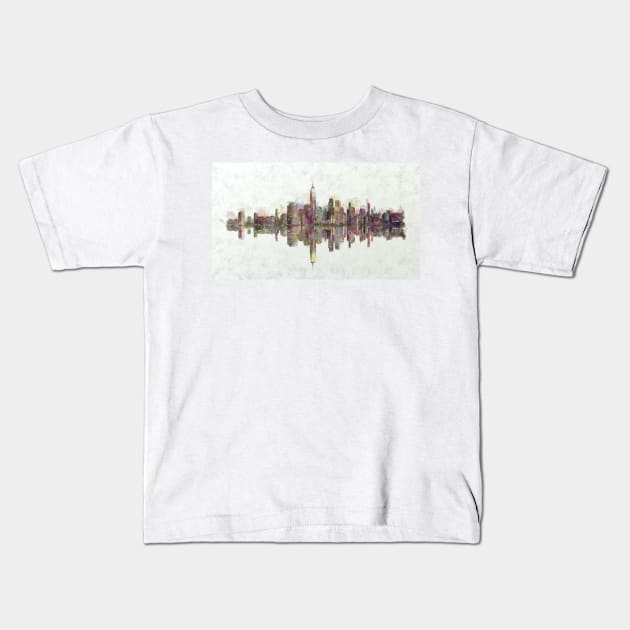 New York Skyline Painting Kids T-Shirt by Ryan Rad